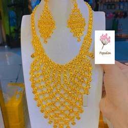 2024 Popodion Dubai New 24K Gold Plated Necklace Earrings Women's Wedding Party Jewelry Set DD10332