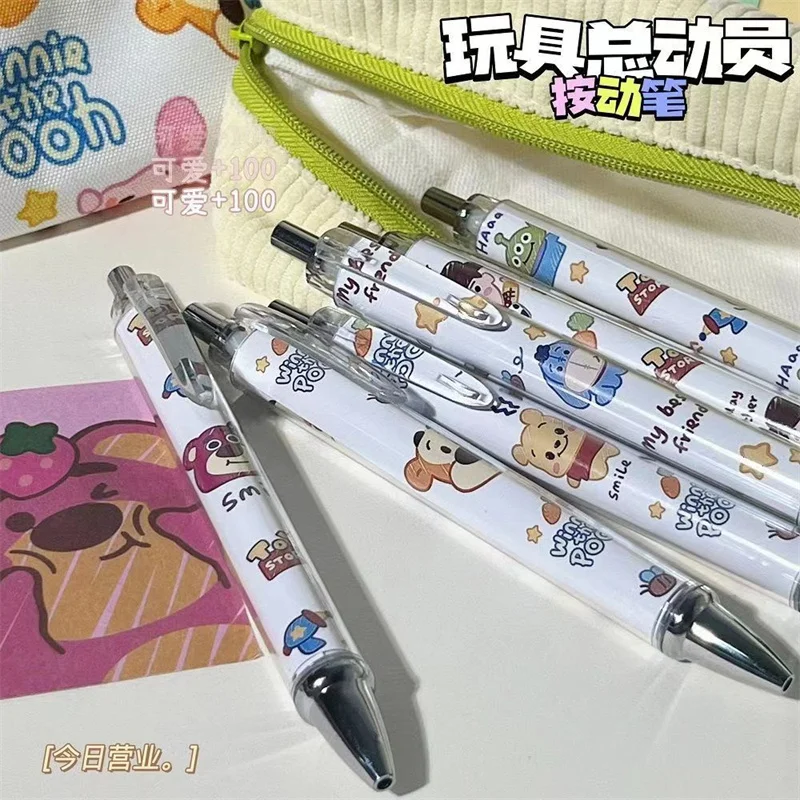 Hot Anime Disney Toy Story Pen Kawaii Woody Lotso Alien 0.5mm Gel Press Black Pen Cartoon Pooh regali di cancelleria per studenti