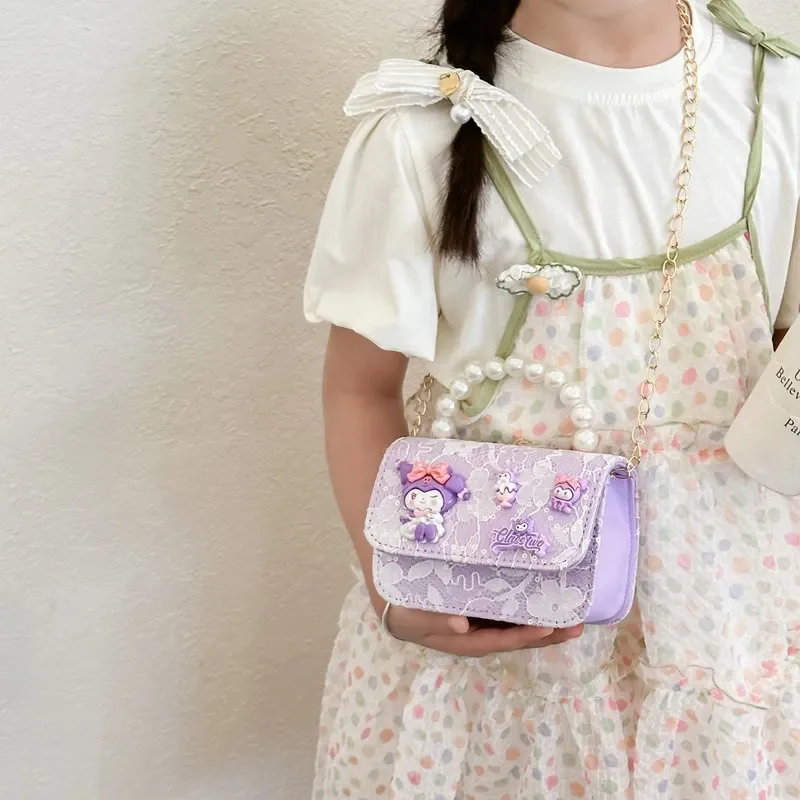 

Новая сумка через плечо Sanrios, сумка для девочек Kuromi, модная мини-сумка Hello Kitty с жемчугом, портативная косметичка, сумка для хранения косметики, сумка с аниме-персонажами