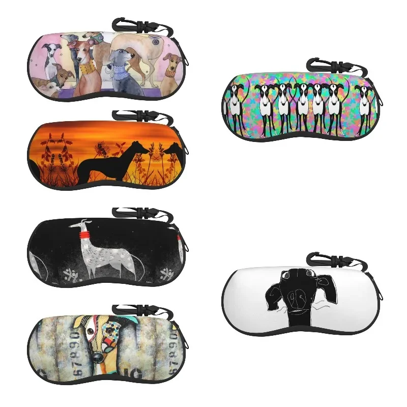 Grey Sighthounds Greyhound Dog Sunglasses Soft Case with Carabiner for Women Soft Ultra Light Portable Zipper