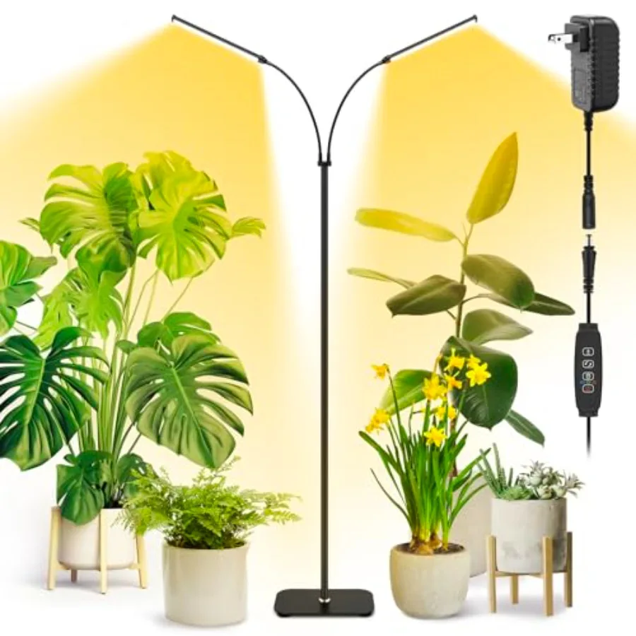 

Indoor Full Spectrum Dual Heads Plant Grow Light with 66.5in Extendable Stand 144 LEDs 10-Level Dimmable Auto Timer Adjustable