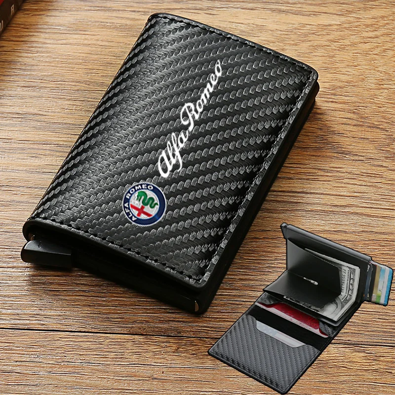 Carbon Fiber Leather Rfid Card Holder Pocket Men Wallets Money Bag For Alfa romeo 156 gt 159 147 166 giulietta giulia stelvio