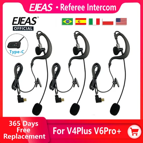 Imagen 1 del producto Auriculares adecuados para V4C Plus/V6C Pro +/V4 Plus/Pro + V6, casco de motocicleta, walkie-talkie Bluetooth, interfaz tipo C, cabeza de árbitro