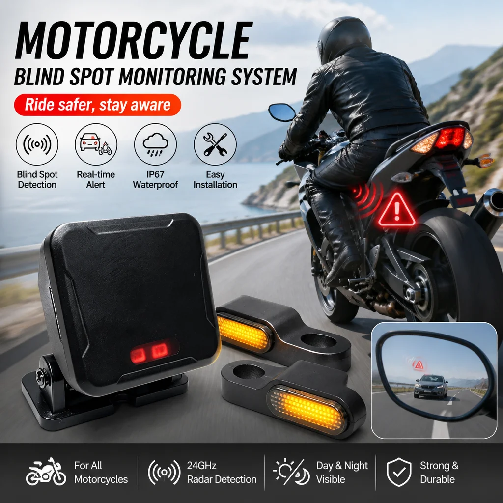 Motorcycle Blind Spot Detection Radar Kit 77GHz BSD for Adventure Touring Cruiser BMW Honda Yamaha Kawasaki