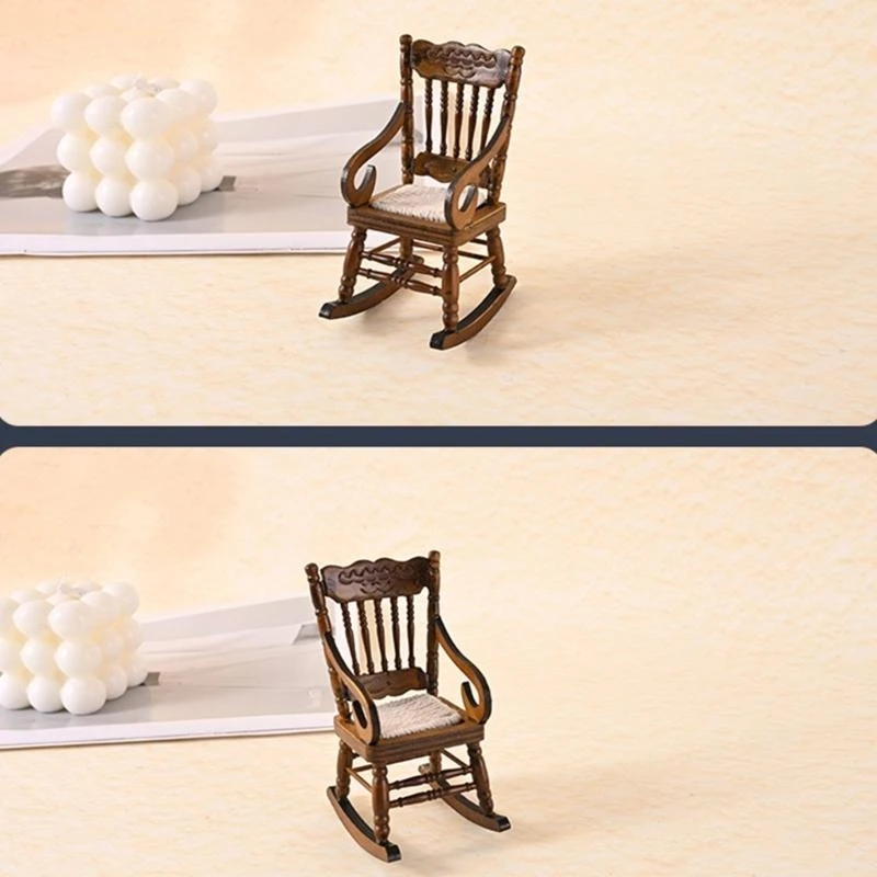 Pequeña mecedora madera Modelo figuras Decoración casas muñecas Decoración escena 1/12 Muebles en miniatura