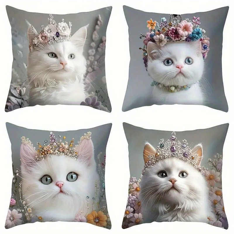 Cute cat face and claws digital printing pillow cover Short plush Suitable living rooms bedrooms sofas throw cushion cover 4pcs