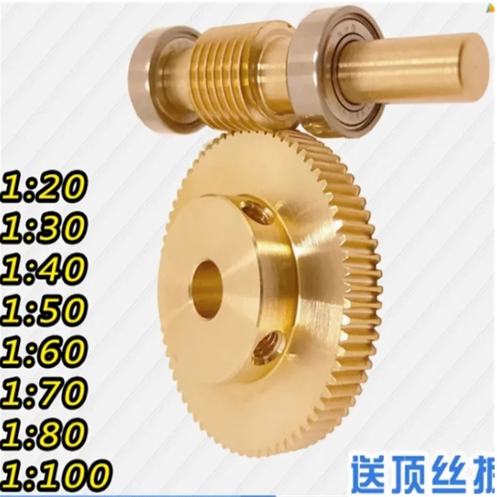 0.5M Precision Turbine Worm Gear Set 1:20/30/40/50/60/70/80/100 Teeth Stainless Steel Worm Copper Gear Accessories