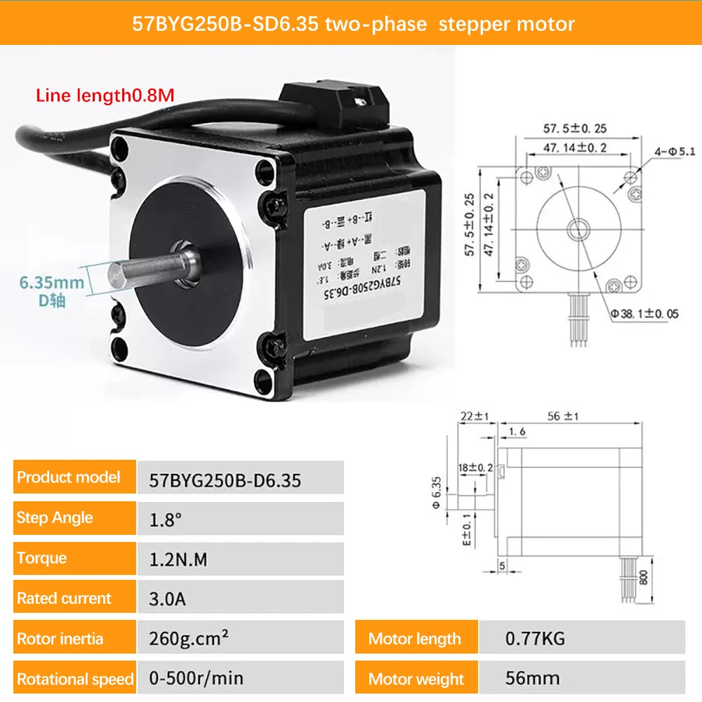 57x56 D 8mm 6.35mm NEMA23 4 Wire 3A 1.2N.m 180Oz-in NEMA 23 Stepping Stepper Motor for CNC Engraving Milling Machine 3D Printer