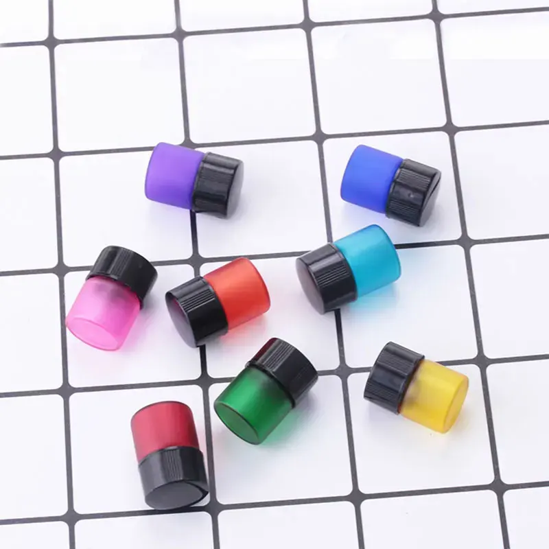 100pcs 1ml Mini Colored Perfume Glass Bottles With Orifice Reducer Black Cap Small Essential Oils Vial Perfume Display Container