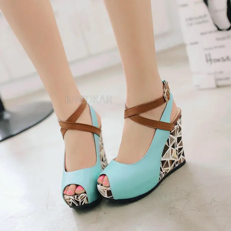 Summer Style Slope Heel Sandals Waterproof Platform Super High Heel Ladies Style Fashion Sandals Thick Sole Fish Mouth Sandals