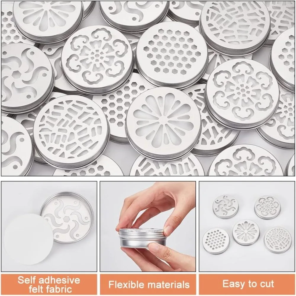 40Pcs Hollow Jar Lid Covers 2.6 inch 5 Style Regular Mouth Topper Shade Jar Lid for Candle Ball Canning Jars