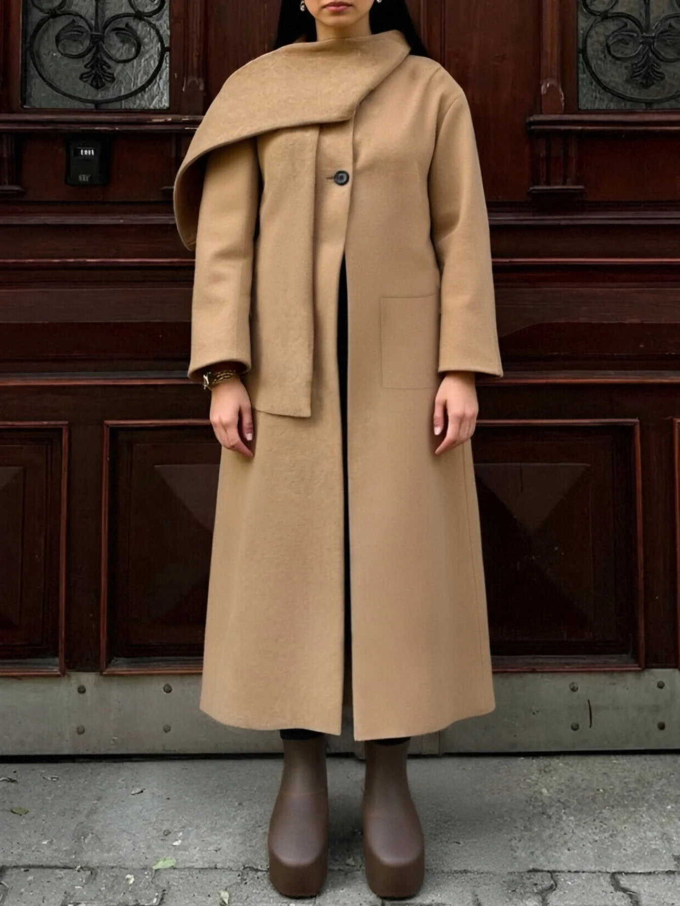 معطف نسائي شتوي أنيق بأكمام طويلة، أنيق مفتوح من الأمام، مريح في الشارع، نمط يومي