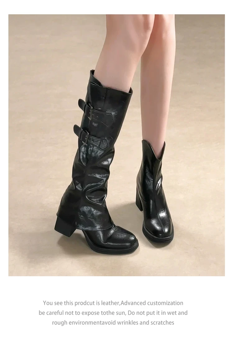 Height-Increasing Thick-Soled Versatile Over-the-Knee Slim Boots, Knight Boots 2026New Belt Buckle Trendy Commuter Fashion Boots