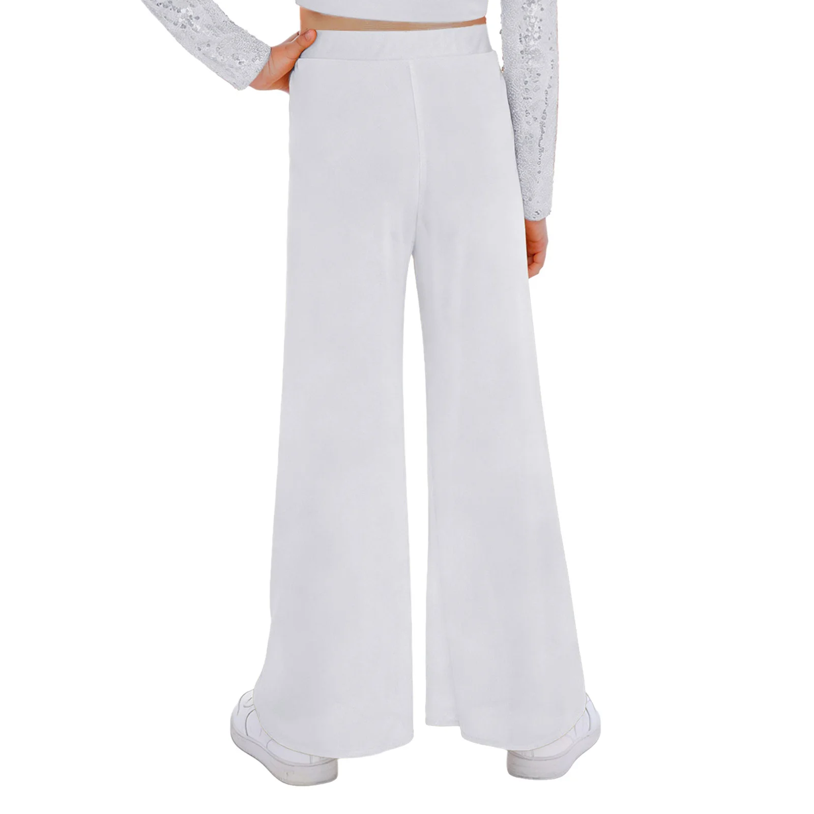 سراويل الرقص الغنائي الحديثة للأطفال البنات بحزام خصر مطاطي واسع الساق مع سراويل داخلية مدمجة لمنافسة الأداء