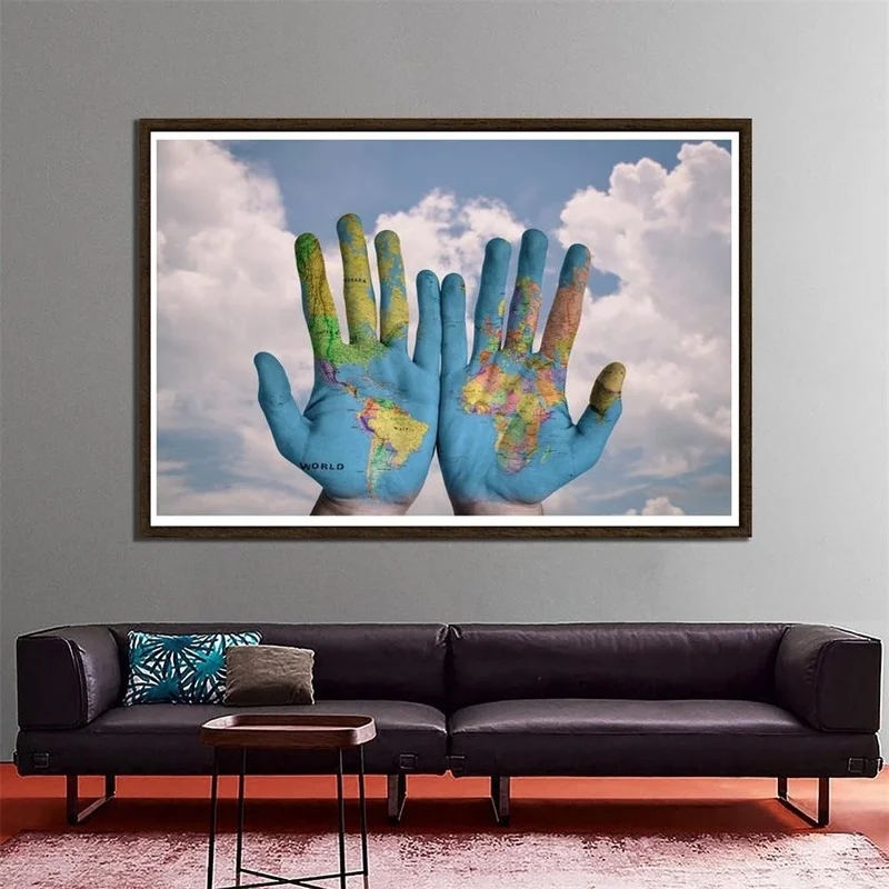 Póster Retro con forma de mapa del mundo, impresiones decorativas para pared, sala de estar, decoración del hogar, suministros escolares de oficina, 225x150cm