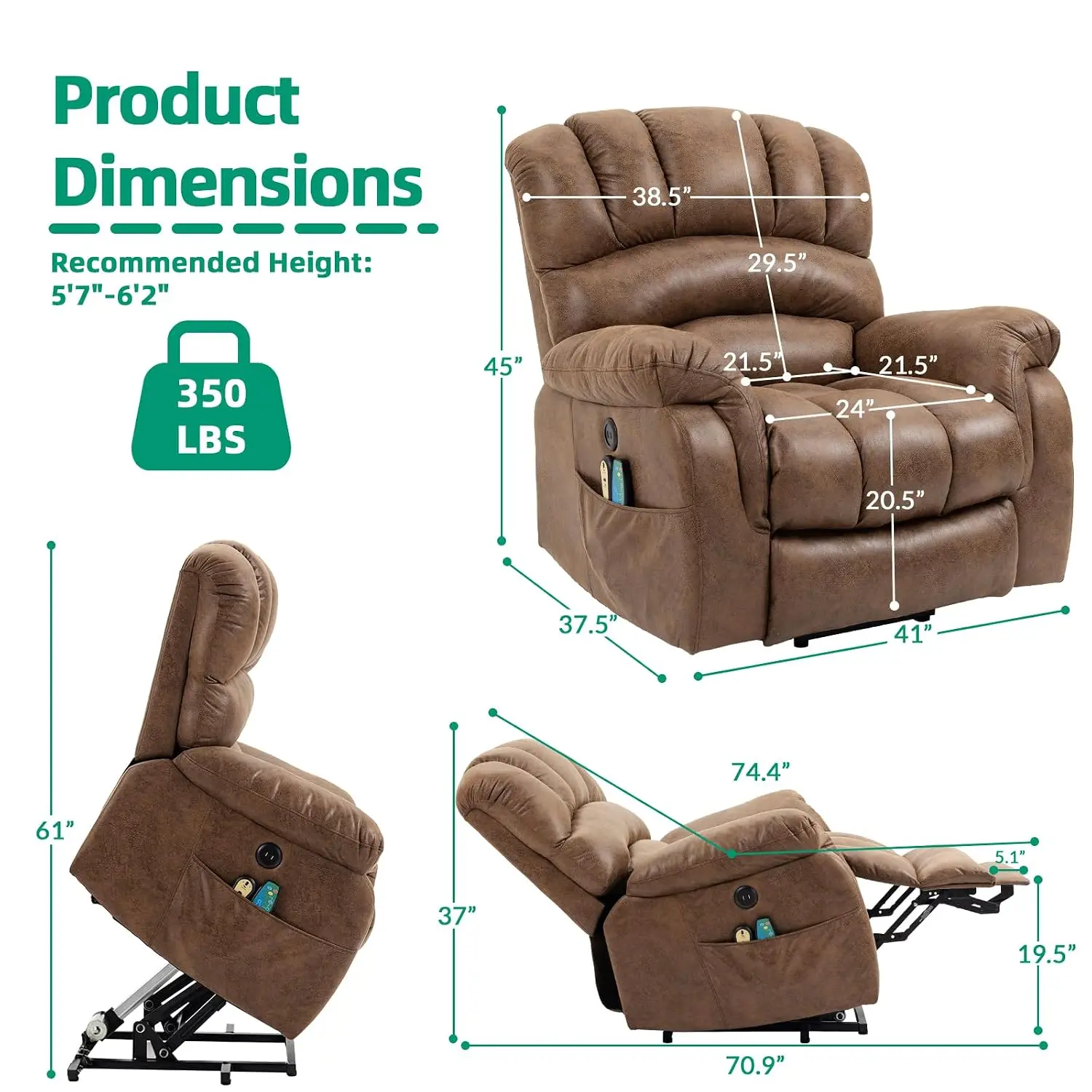 Tall Man Large Power Lift Recliner Chair with Extended Footrest for Elderly, Overstuffed Wide Electric Lift Chair with, Custom