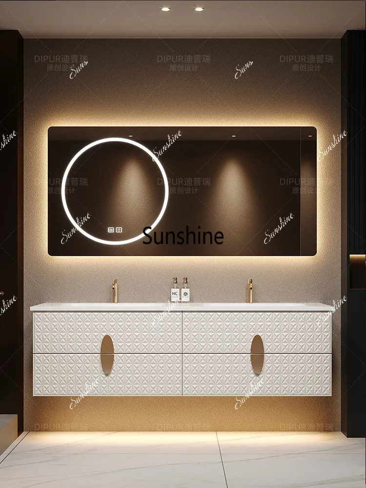 Design high-end bathroom cabinet retro style double basin washstand, luxury stone villa customization