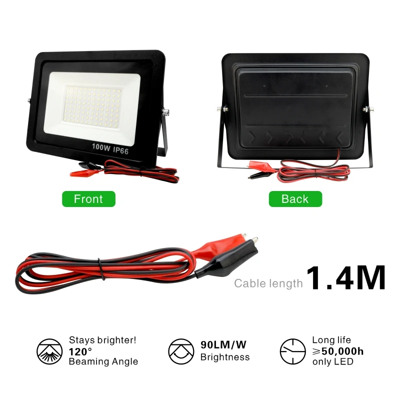 Reflector de luz Led para exteriores, Reflector portátil de 12 voltios, impermeable IP66, 20W, 30W, 50W, 100W, CC de 12 V