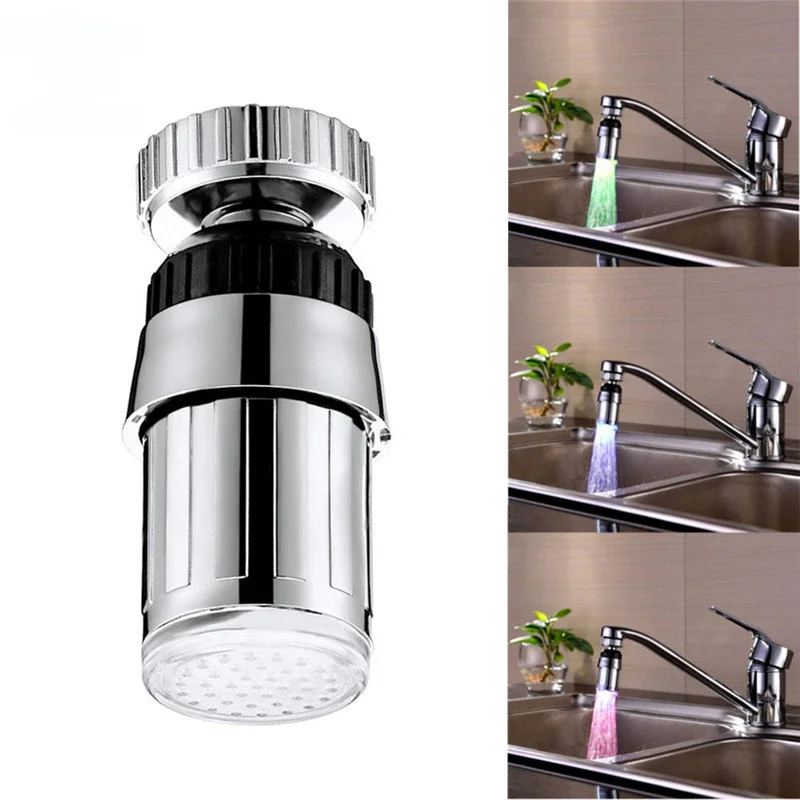 3 Colors Changing RGB Glow Bathroom Nozzle LED Aerators Water Faucet Tap Heads 360 Degree Adjustable Kitchen Temperature Sensor