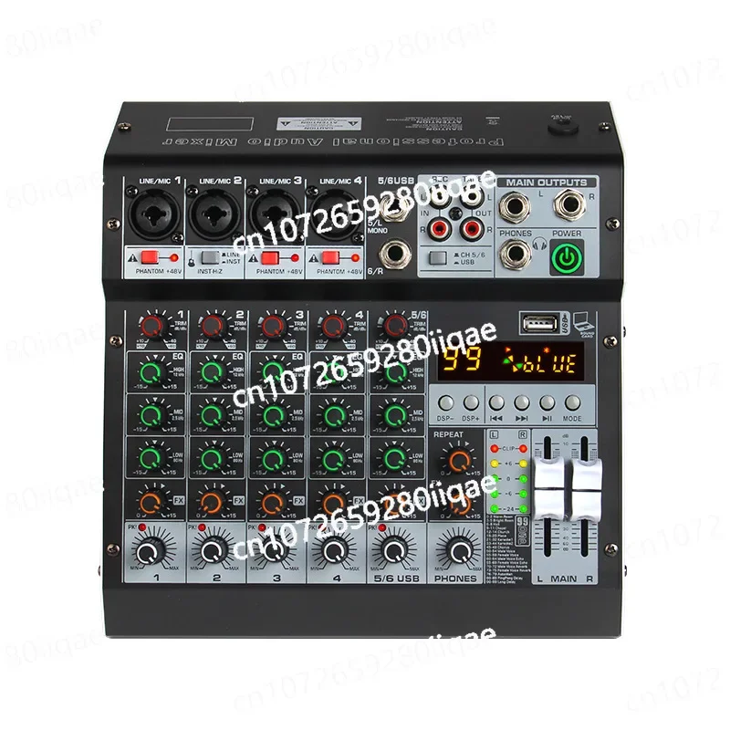 6-Channel mixer, mobile phone sound card, live stage Bluetooth USB 8-channel mixer