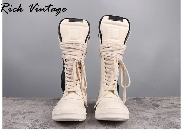 Rick Vintage High Top Boots Men‘s Motorcycle Boots Top Quality Real Leather Brand Zipper Long Boots Women Pocket Calf Boots