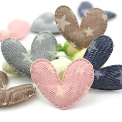 40Pcs 3*4cm Denim Fabric Heart Padded Appliques Patches For Clothing DIY Kids Headwear Hairpin Decor Clothes Sewing Wholesale