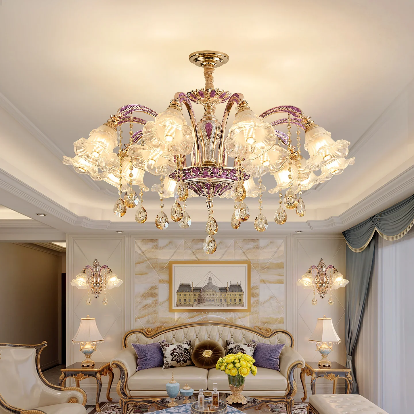 

French Living Room Crystal Glass Chandelier Modern Minimalist Light Luxury Dining Room Bedroom Villa Lobby Hanging Lights