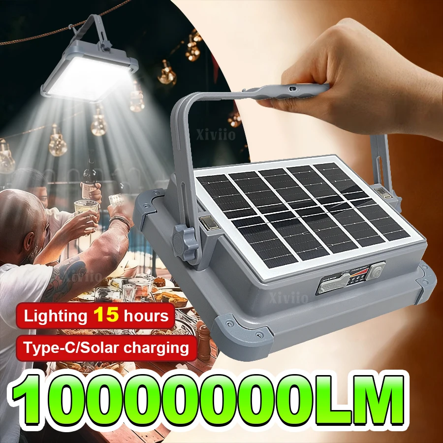 

10000000LM Solar Portable LED Lamp Bright Rechargeable Multifunction Waterproof Camping Lamps Outdoor Emergency Portable Lantern