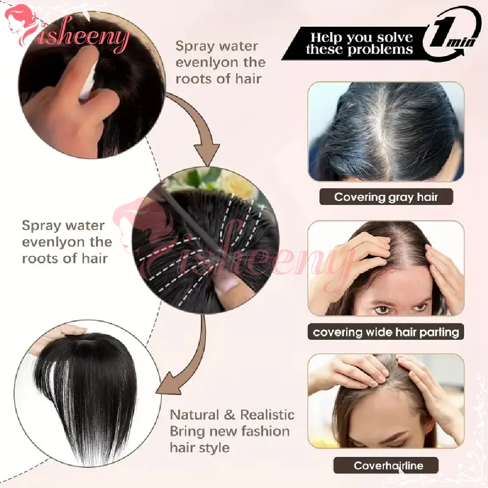 Isheeny Hair Topper Real Human Hair 5*9cm Breathable Mesh Base 2 Secure Clips Clip In Hairpiece Natural Scalp Design Cover Wide Parting Gray Hair For Women