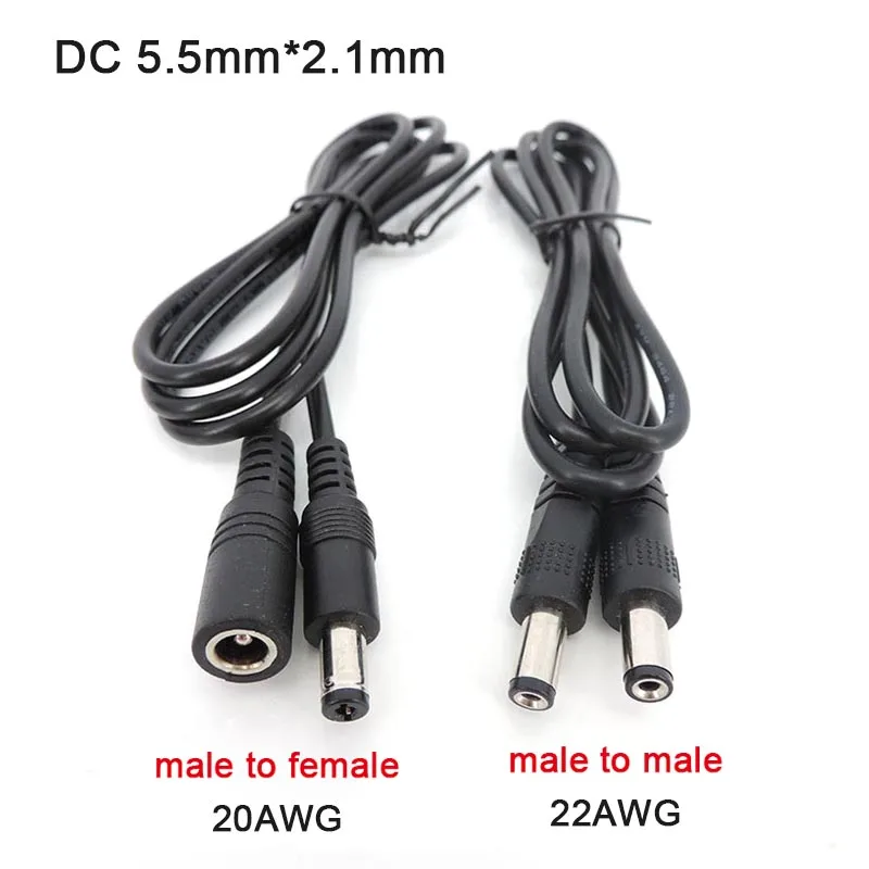 Masculino e Feminino Cabo de Alimentação para Câmeras de Segurança CCTV, Extensão Wire, DC, 5.5mm, 2.1mm