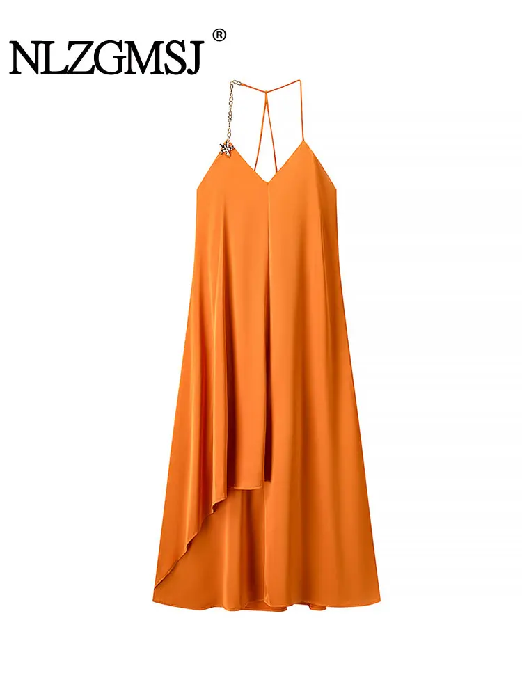 NLZGMSJ Vintage Chic Women Dress Solid Cami Sleeveless Backless Long Straight Vestidos New Fashion 2025 Holiday Dress