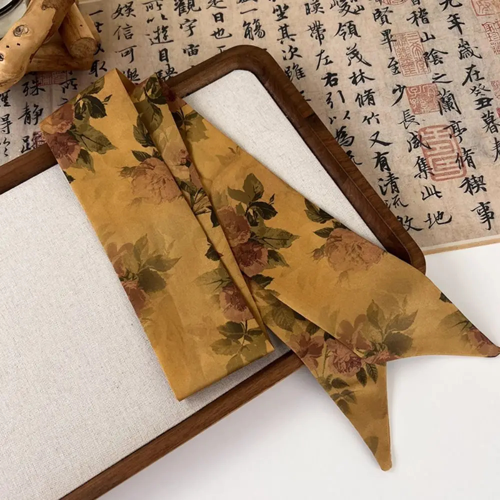 

Minimalist Style Long Ink Painting Silk Scarf Ribbon Printed Scarf Long Silk Scarf Hair Tie Headdress Ancient Hair Band Girl