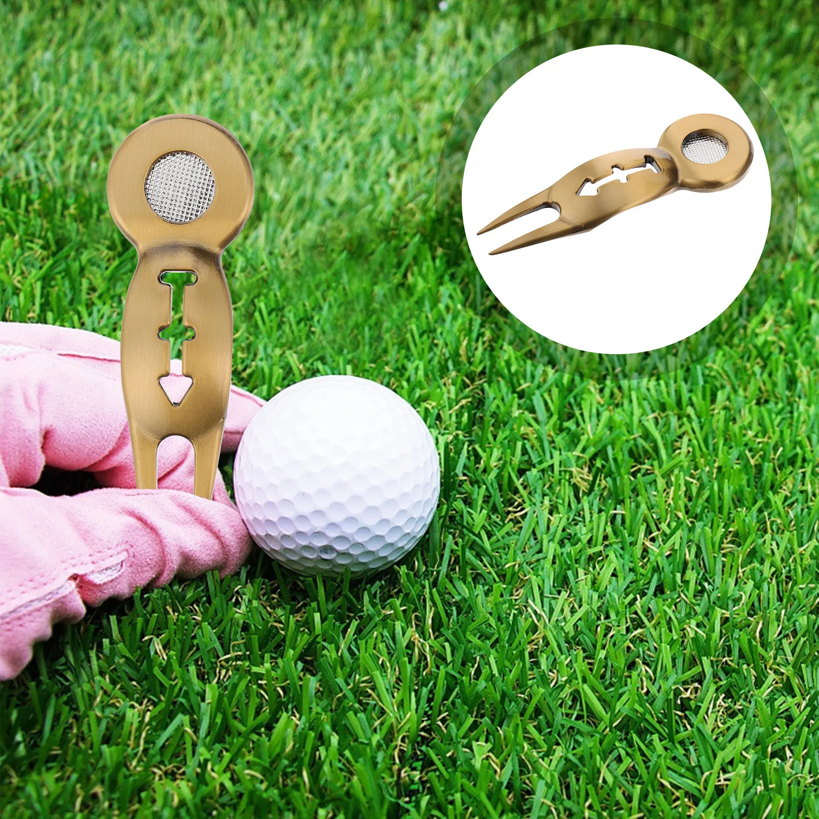 

Stainless Steel Golf Divot Fork Tool Ball Marker Integrated Line Maker Heavy Duty Portable Divot Repair Tool for