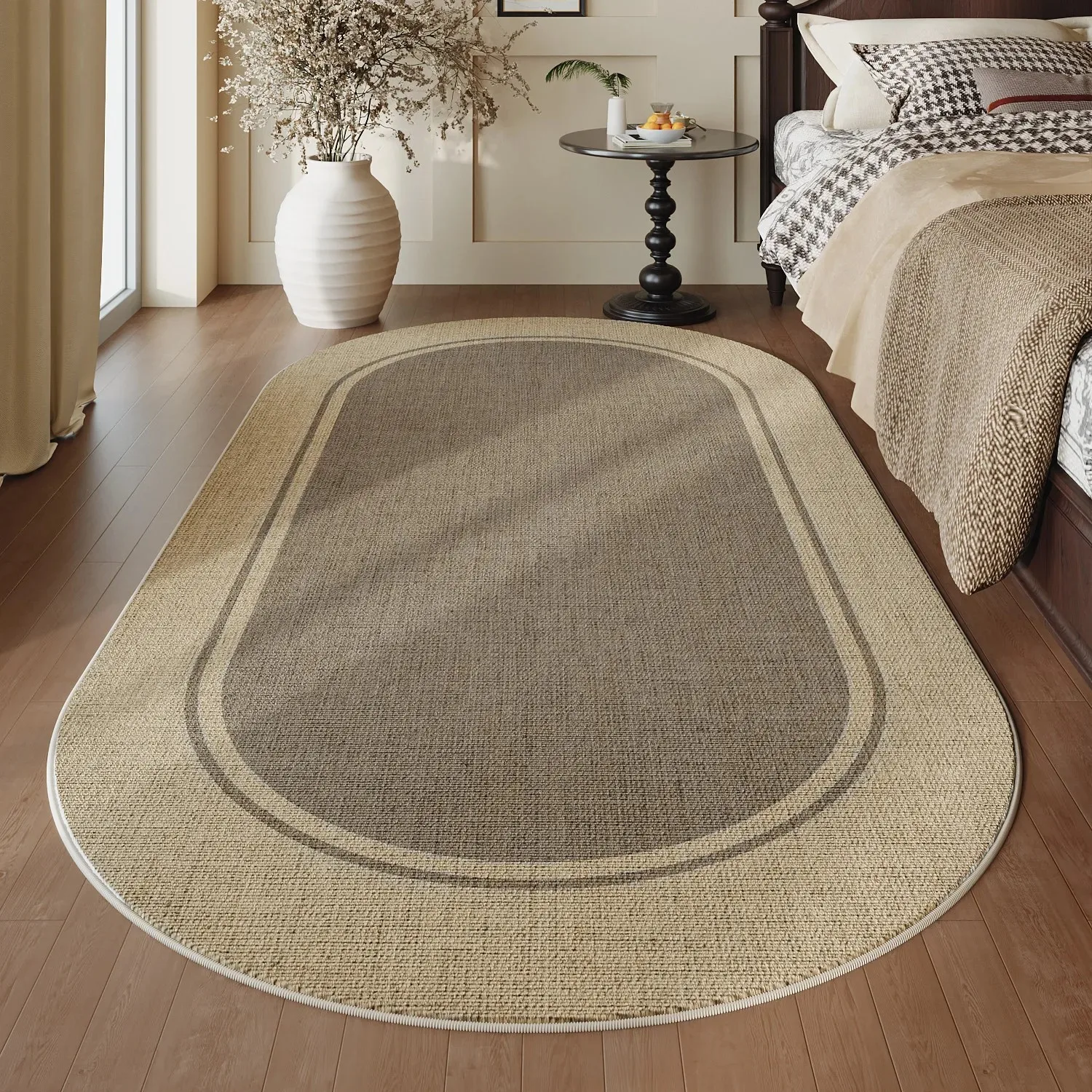 Non-slip Washable Log Style Oval Rug, Thick for Bedroom Living Room Home Decor