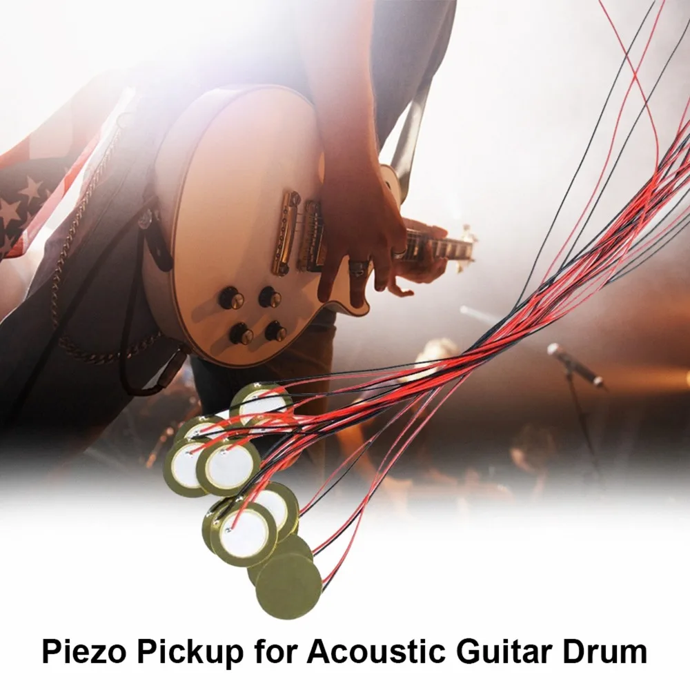 30PCS Disc Diameter: 27mm Piezo Pickup Thick 0.4mm Cord Length 330mm Sound Sensor Red+Black Brass Contact Microphone
