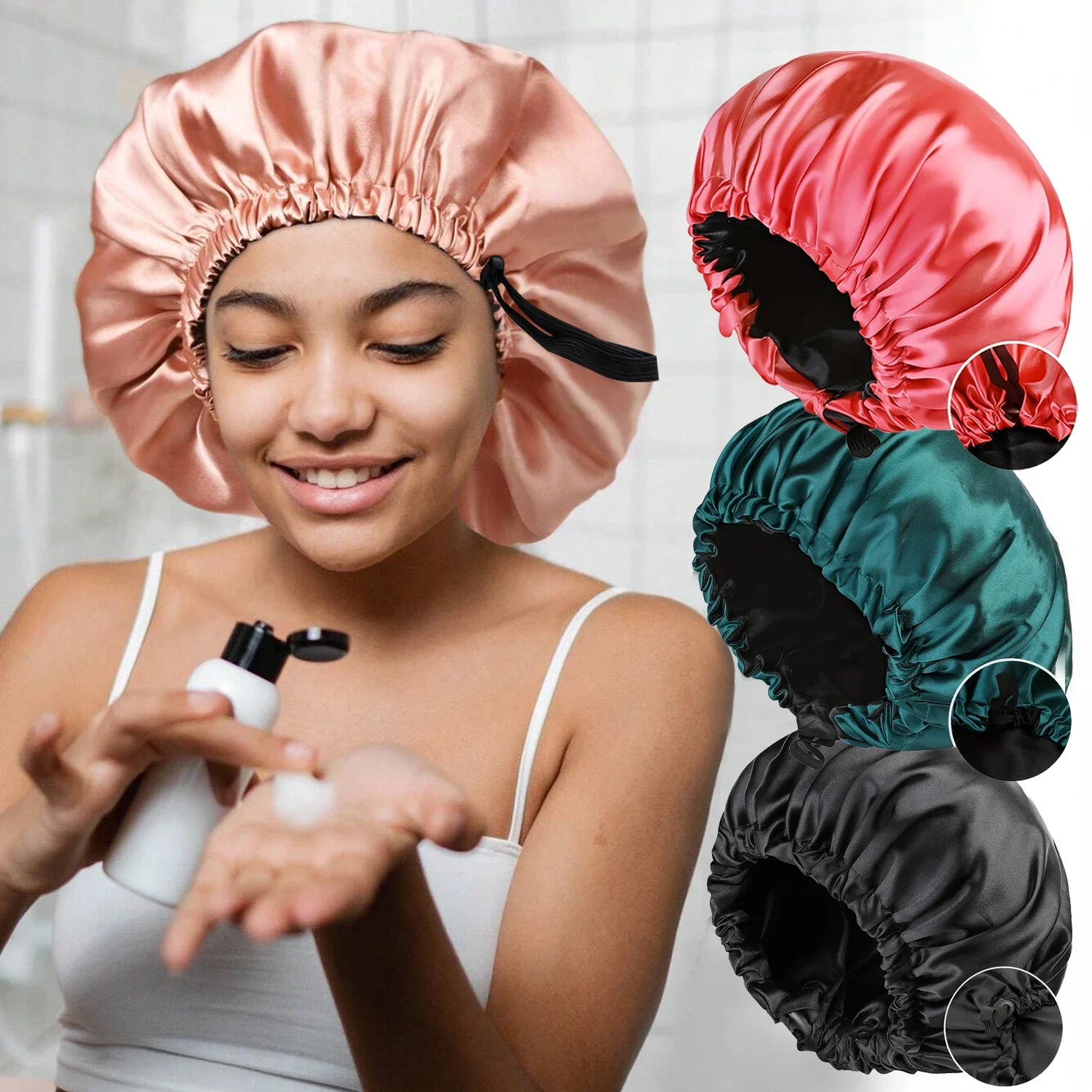 

Women's Fashion Bonnet Soft Silk Smooth Double Layered Button Adjustable Hair Hat for Daily Home Comfortable Sleep Hat