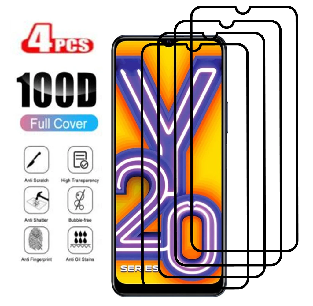 4PCS Full Cover For Vivo Y20 Y20i Y20s Tempered Glass On For Vivo V2029 V2027 Protective Phone Screen Protectors Film