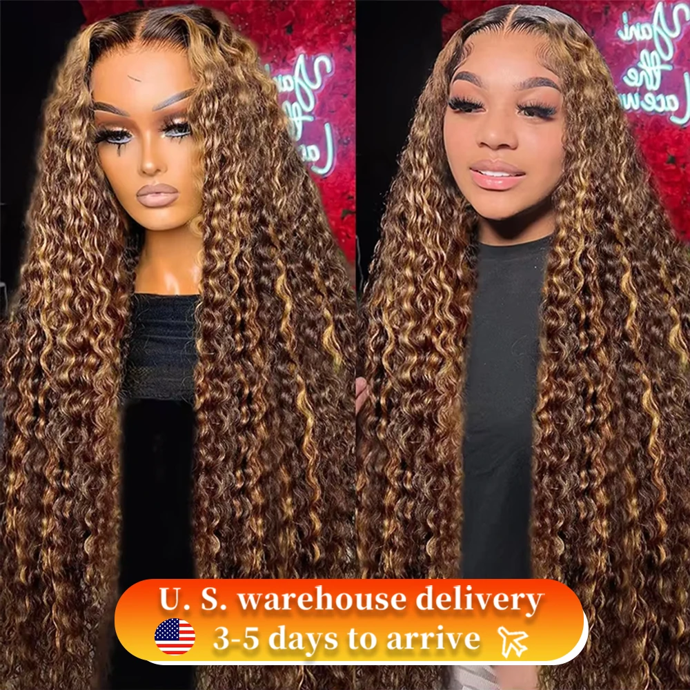 Curly 13x6 Brown 180 Density Lace Frontal Wig 13x5 427 Highlight Ombre HD Deep Wave 28 30 32 Inch 13x4 Human Hair Lace Front Wig