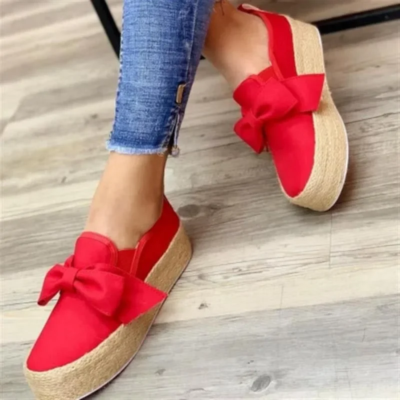 Sepatu wanita 2024 baru Slip-on wanita divulkanisir Fashion Butterfly-knot obral besar ukuran Solid nyaman sepatu kasual