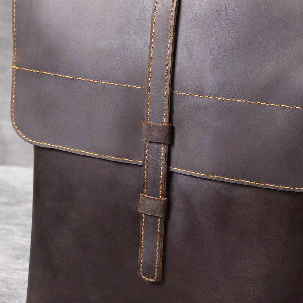 S.WORKER Vintage Echtleder 14" Laptop-Rucksack Herren Casual Preppy Schultasche Crazy Horse Rindsleder Tasche – Detail 20