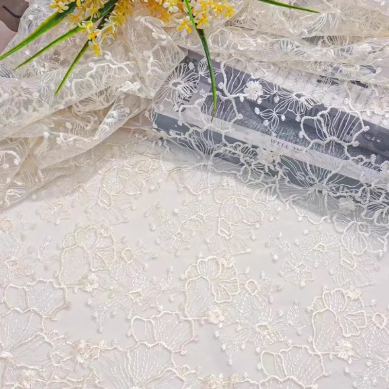 Mesh Gauze Beautiful Flower Style Creative Embroidery Dress Wedding Dress Background Designer Fabric By The Yard