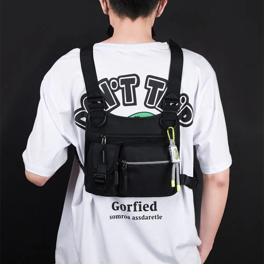 Oxford Cloth Men Chest Bag Large Capacity with Reflective Stripes Man' s Vest Bag Multi Pocket Phone Pack