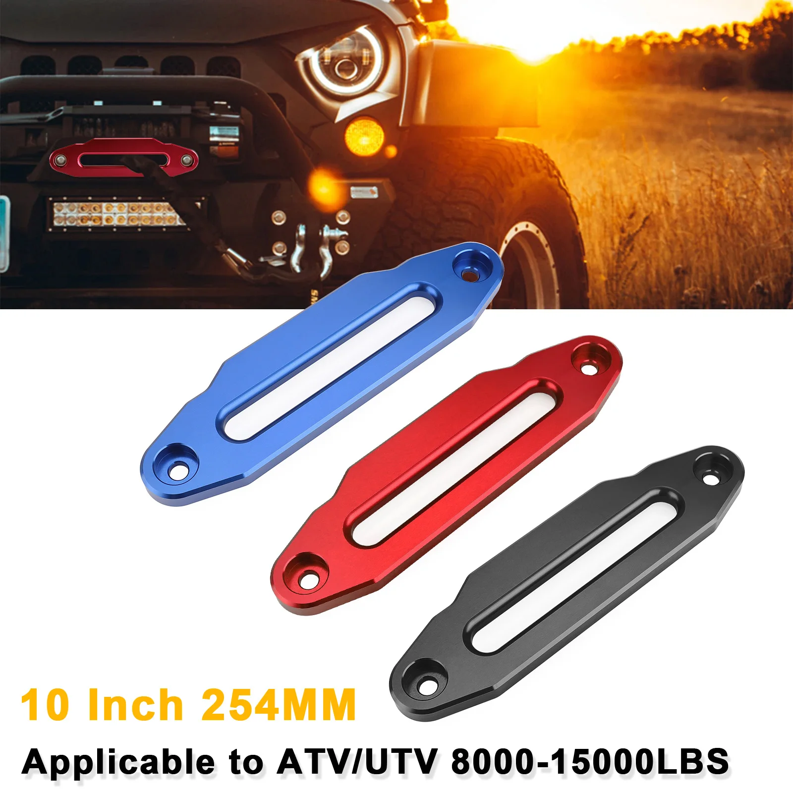 6063 อลูมิเนียม Hawse Fairlead สีดําสีฟ้าสีแดง 10 "สําหรับเชือกสังเคราะห์ Winch 8000-13000 ปอนด์ 10" (254 มม.) 7/8" นิ้ว