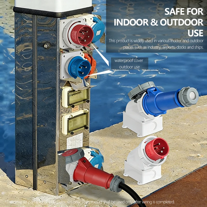 ปลั๊กอุตสาหกรรมแบบกันน้ำ IP67 ชนิดย้อนกลับ สำหรับงานอากาศยาน แบบสามเฟส 16/32A ขั้วต่อ 3 ขา 4 ขา 5 ขา แบบฝัง