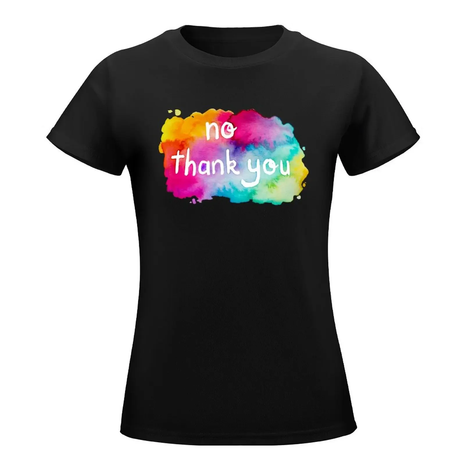 No Thank You Rainbow Watercolor T-Shirt kawaii clothes shirts graphic tees spring clothes Women 2024