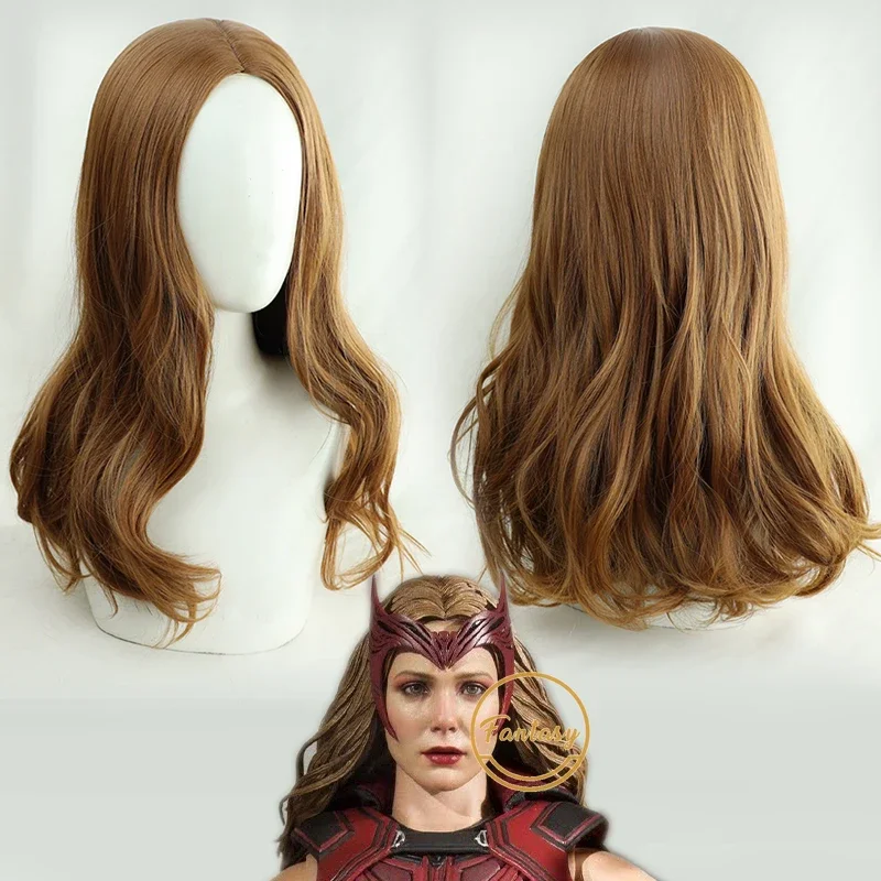 

Wanda Vision Long Wavy Cosplay Wig Scarlet Witch Heat Resistant Synthetic Curly Brown Hair Costume Wigs + Free Wig Cap