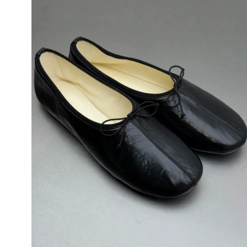Sewing Lines Womens Shoes Butterfly-knot Flat Heels Shallow Female Ballets Solid Zapatos Mujer Pleated Chassure Femme PU Leather