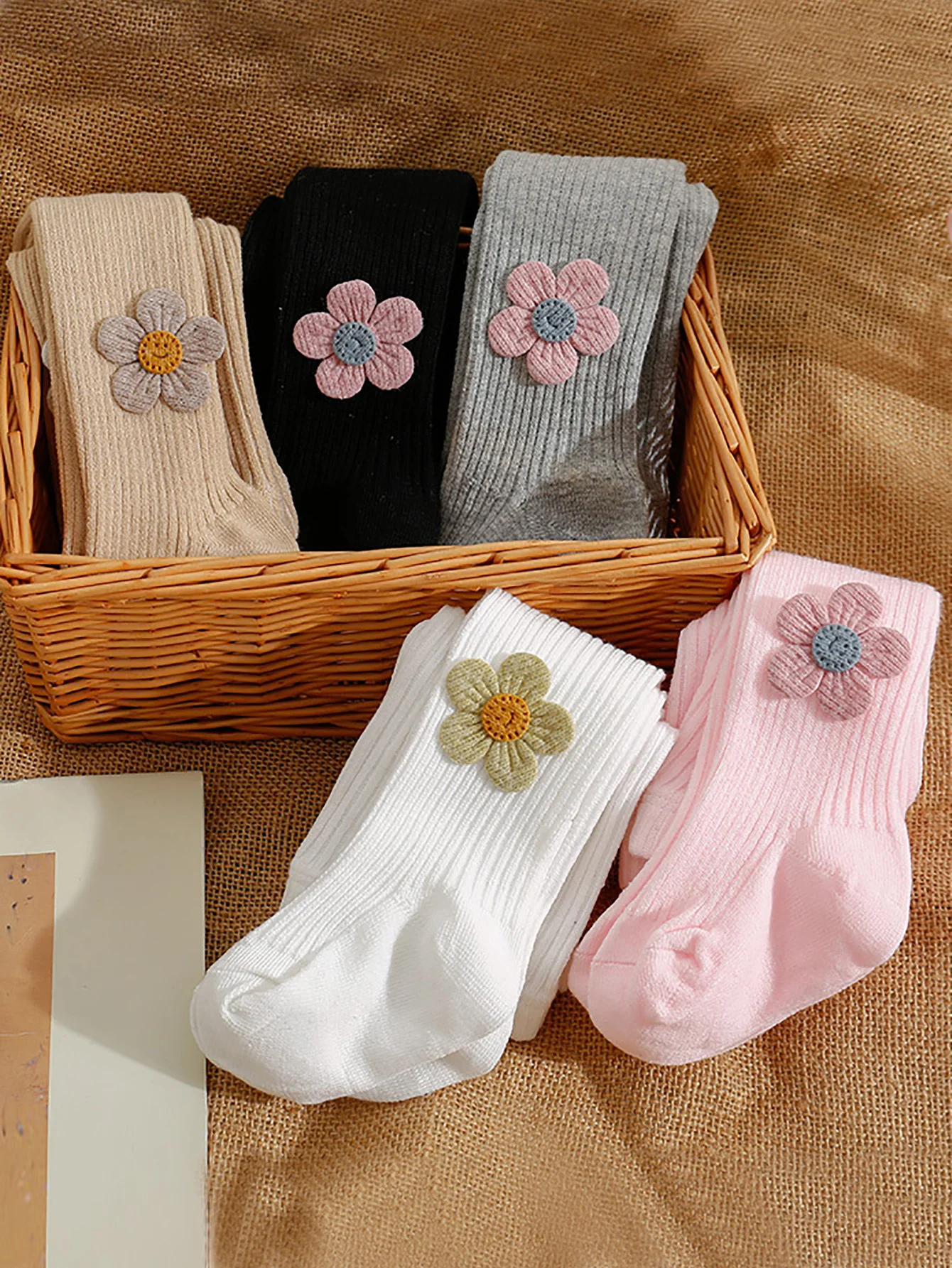1/5 Pairs Girls Smiley Face Flower Leggings,Fashion Soft Non-Slip Cute Childrens' Pantyhose for 0-12 Years Little Babys and Kids