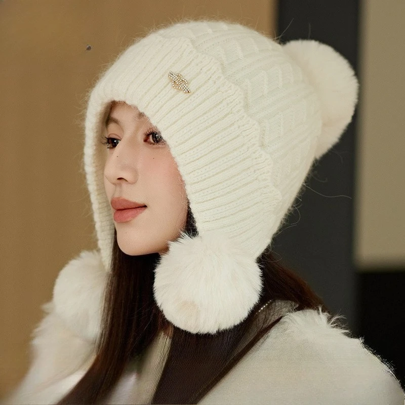 Rabbit Fur Hat Women's Light Luxury Elegant Versatile Thickened Knitted Hat Winter New Korean Ear Protector Plush Wool Hat