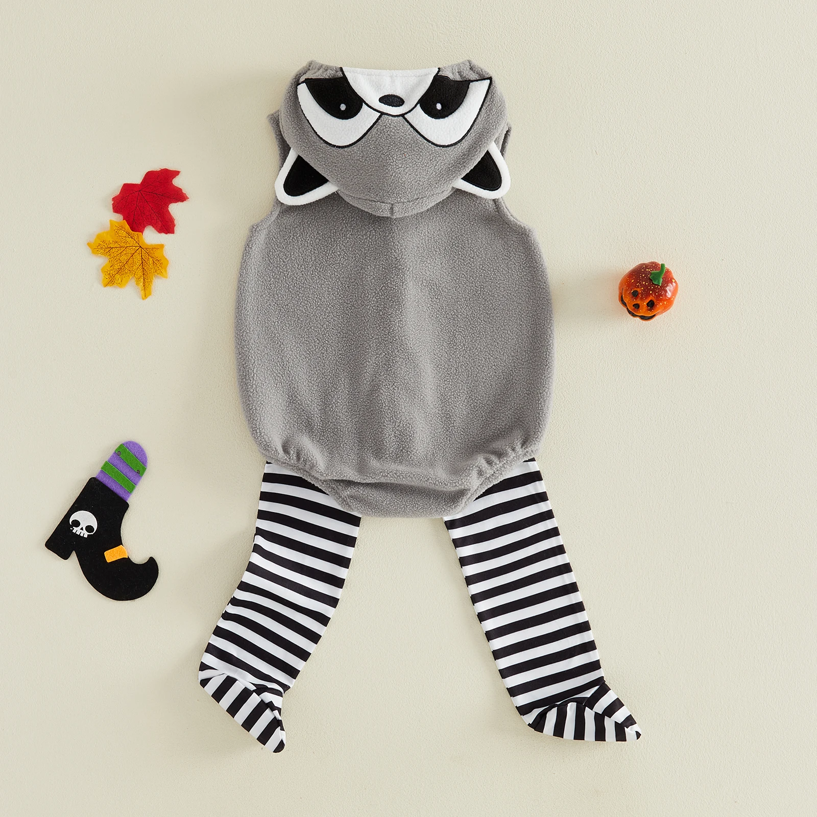 0-24M Infant Baby Boy Halloween Animal Costume Sleeveless Hood Zip Up Romper Long Socks Party Raccoon Shark Clothes